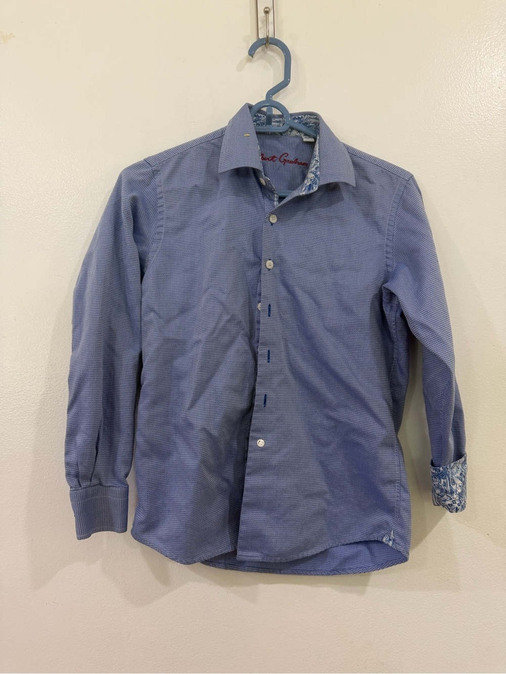 Robert Graham Blue Micro-Pattern Dress Shirt with Contrast Trim
